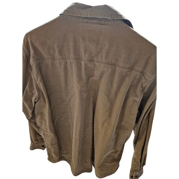 Vtg LL Bean Flannel Lined Canvas Shirt Jacket Mens LTan Khaki Plaid Lining - Picture 3 of 8